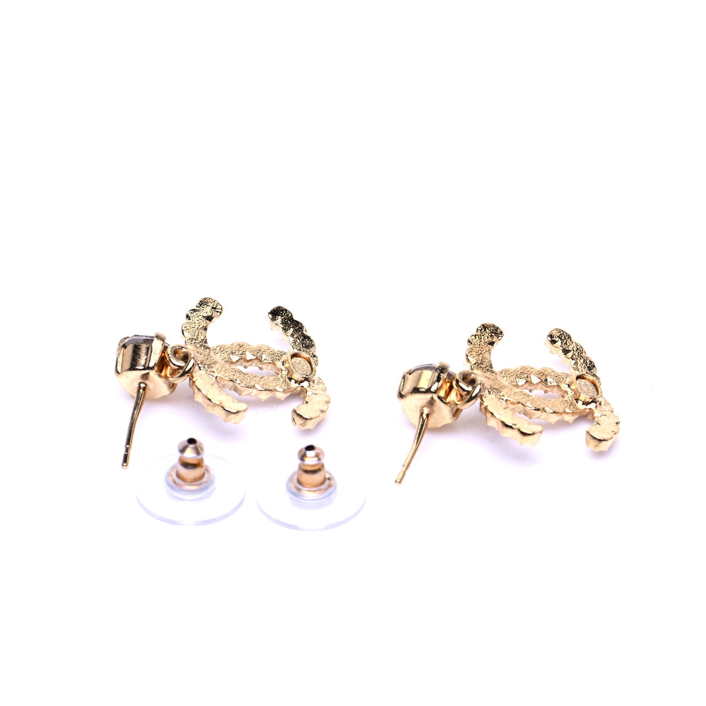 Resin Crystal Pearl CC Drop Earrings Gold Black