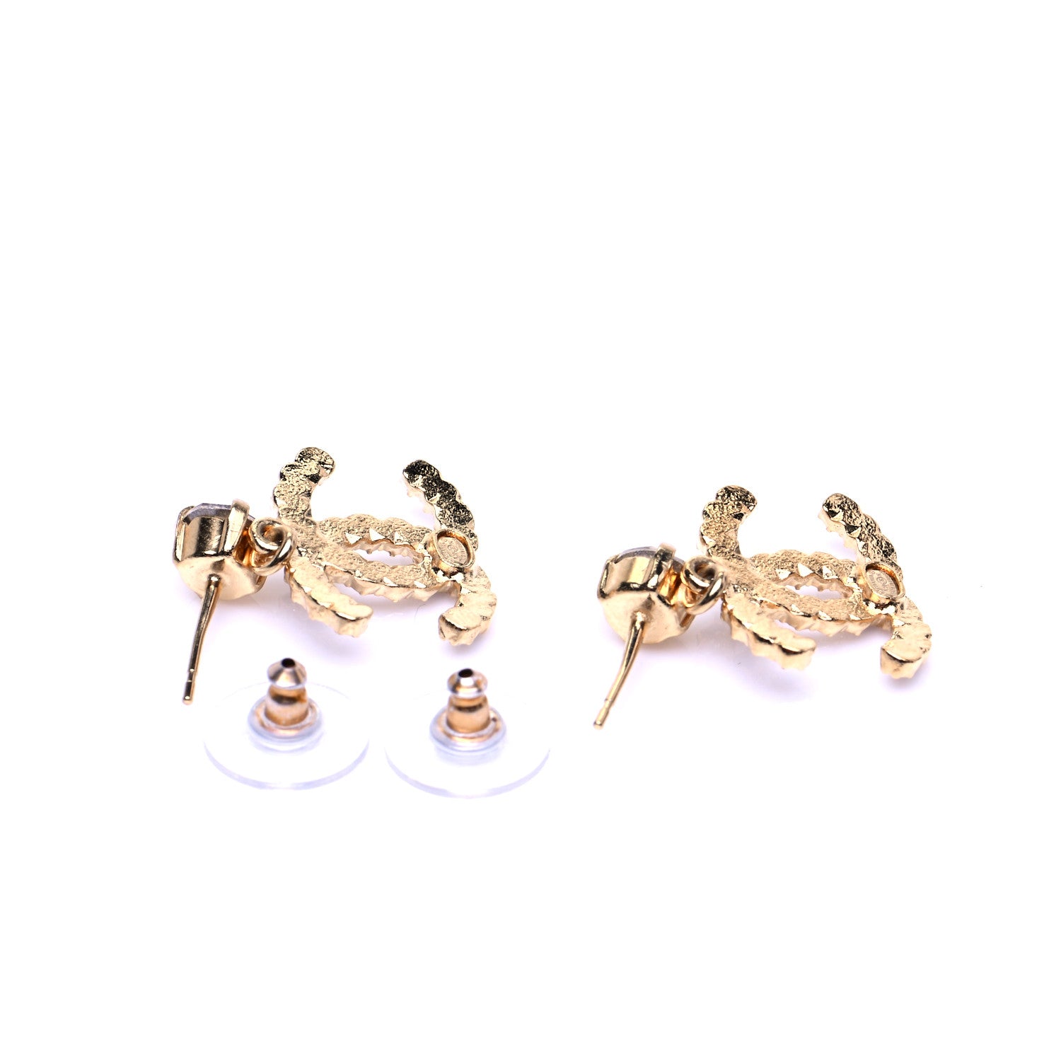 Chanel Resin Crystal Pearl CC Drop Earrings Gold Black 5 of 7