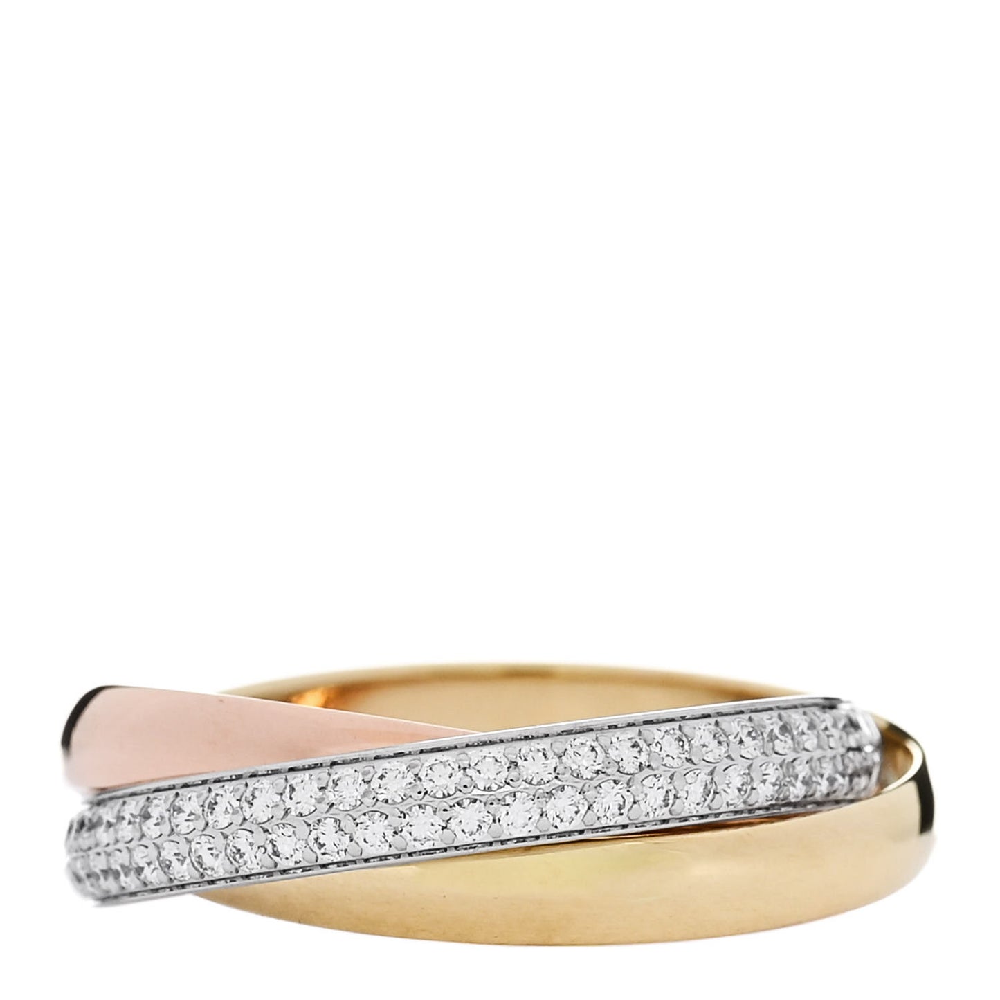 18K White Yellow Pink Gold Diamond Small Trinity Paved Ring 55 7.25