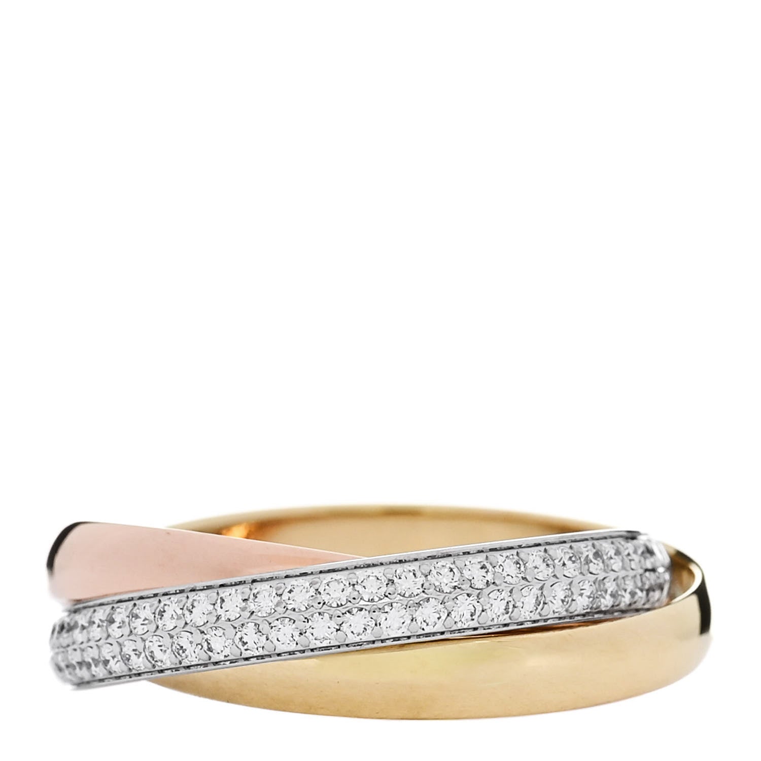 Cartier 18K White Yellow Pink Gold Diamond Small Trinity Paved Ring 55 7.25 1 of 5