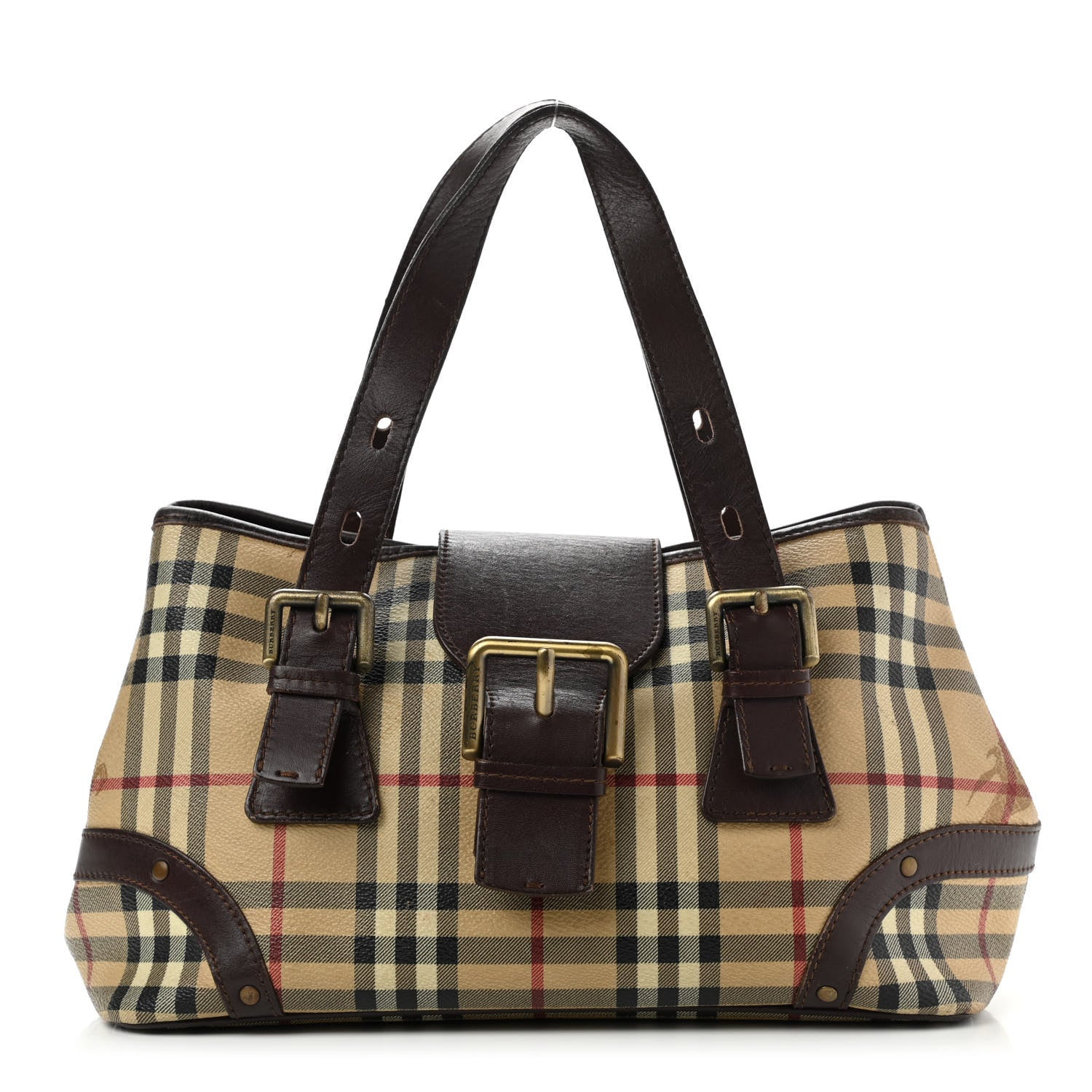 Burberry Haymarket Check Buckle Satchel Chocolate 1 of 17