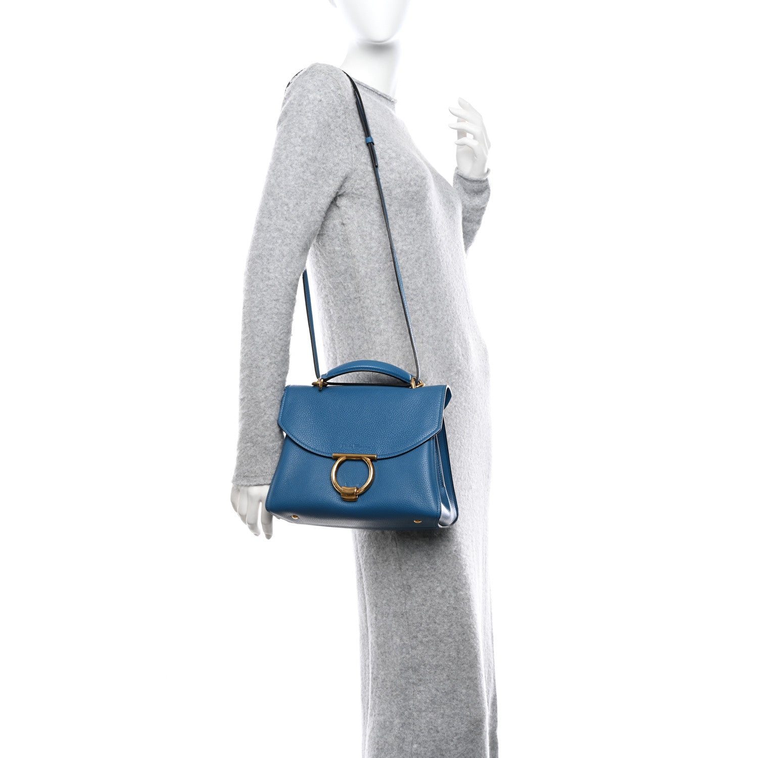 Salvatore Ferragamo Calfskin Small Margot Top Handle Satchel Azure 2 of 9
