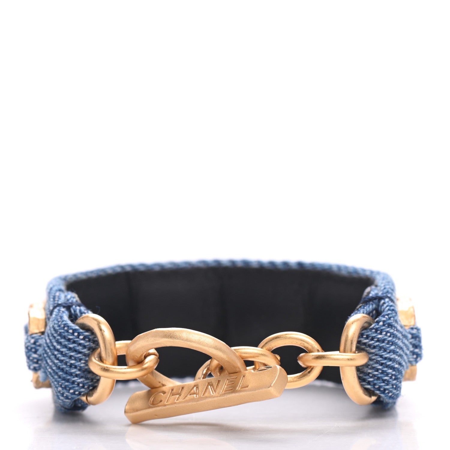 Chanel Denim CC Chain Link Bracelet Blue Gold 3 of 6