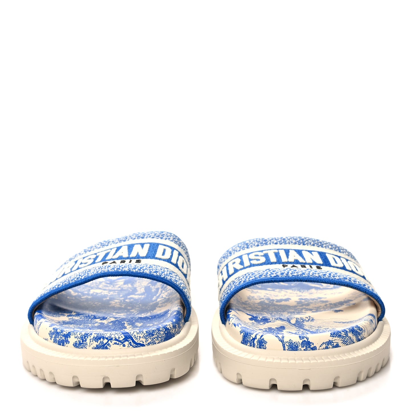 Canvas Toile de Jouy Embroidered Dway 10mm Slide Sandals 39.5 Blue