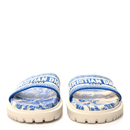 Christian Dior Canvas Toile de Jouy Embroidered Dway 10mm Slide Sandals 39.5 Blue 2 of 8