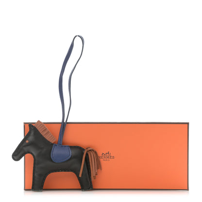 Hermes Milo Lambskin Grigri Rodeo Horse Bag Charm MM Black Bleu Saphir Gold 5 of 5
