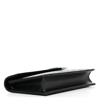 Saint Laurent Grain De Poudre Matelasse Chevron Monogram Envelope Chain Wallet Black 3 of 7