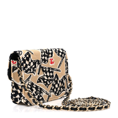 Chanel Canvas Check Flag Printed CC Clutch With Chain Beige Multicolor 3 of 10