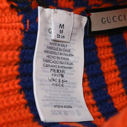 Gucci Wool Knit Bee Embroidered K2 Beanie Hat 58 Orange Blue 5 of 6