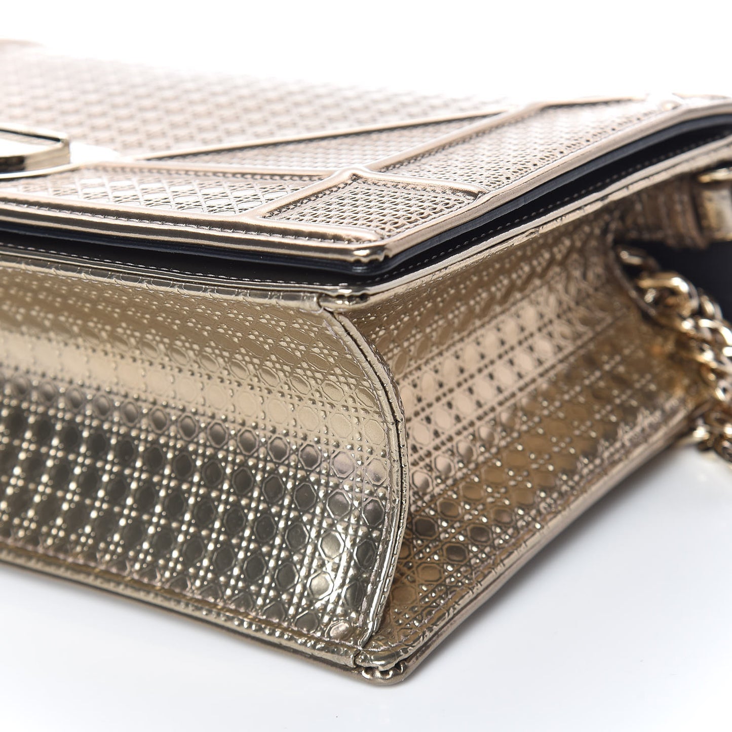 Metallic Patent Micro-Cannage Medium Diorama Flap Bag Gold