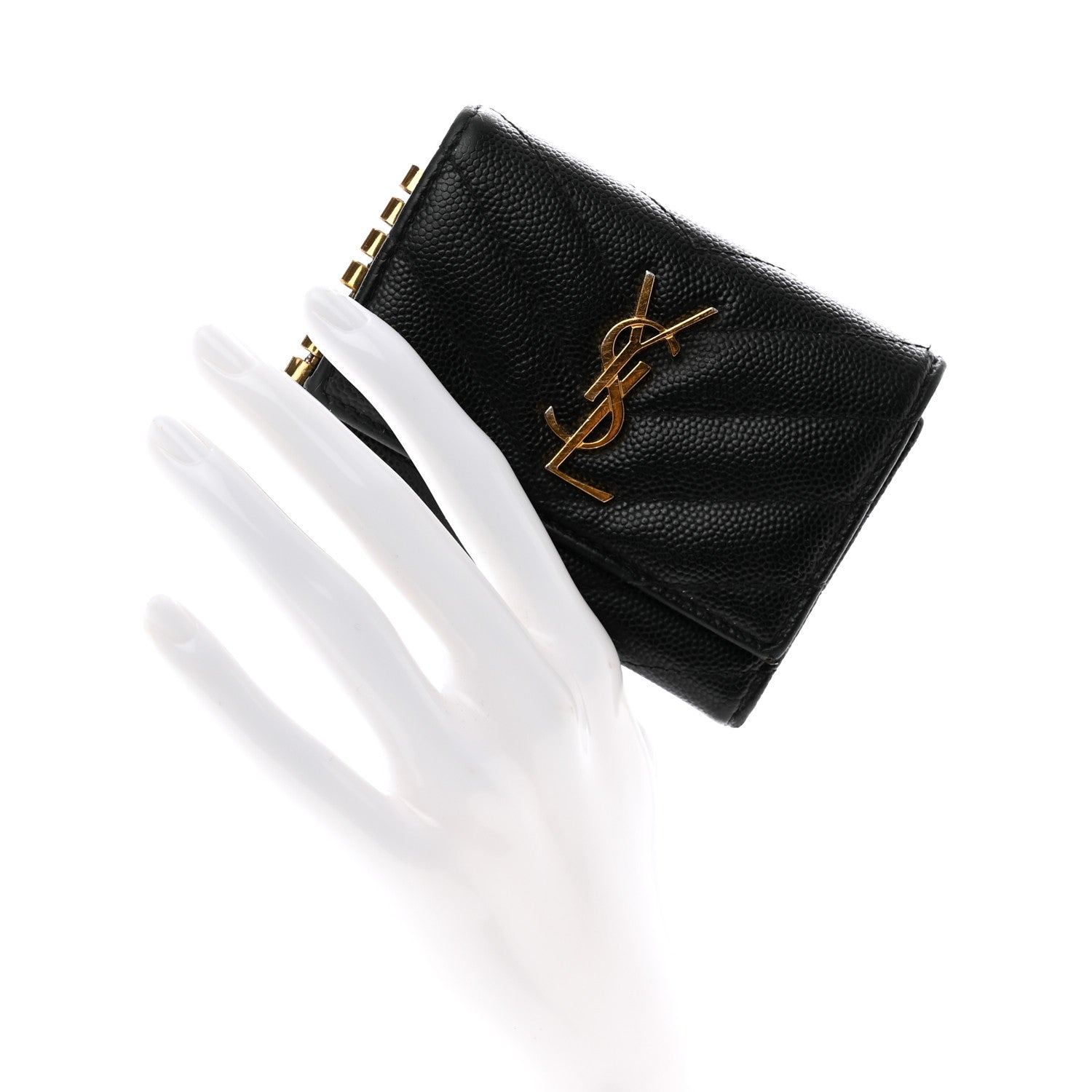 Saint Laurent Grain de Poudre Matelasse Cassandre Monogram Slim Key Case Black 2 of 12