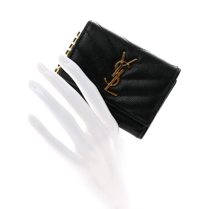 Saint Laurent Grain de Poudre Matelasse Cassandre Monogram Slim Key Case Black 2 of 12