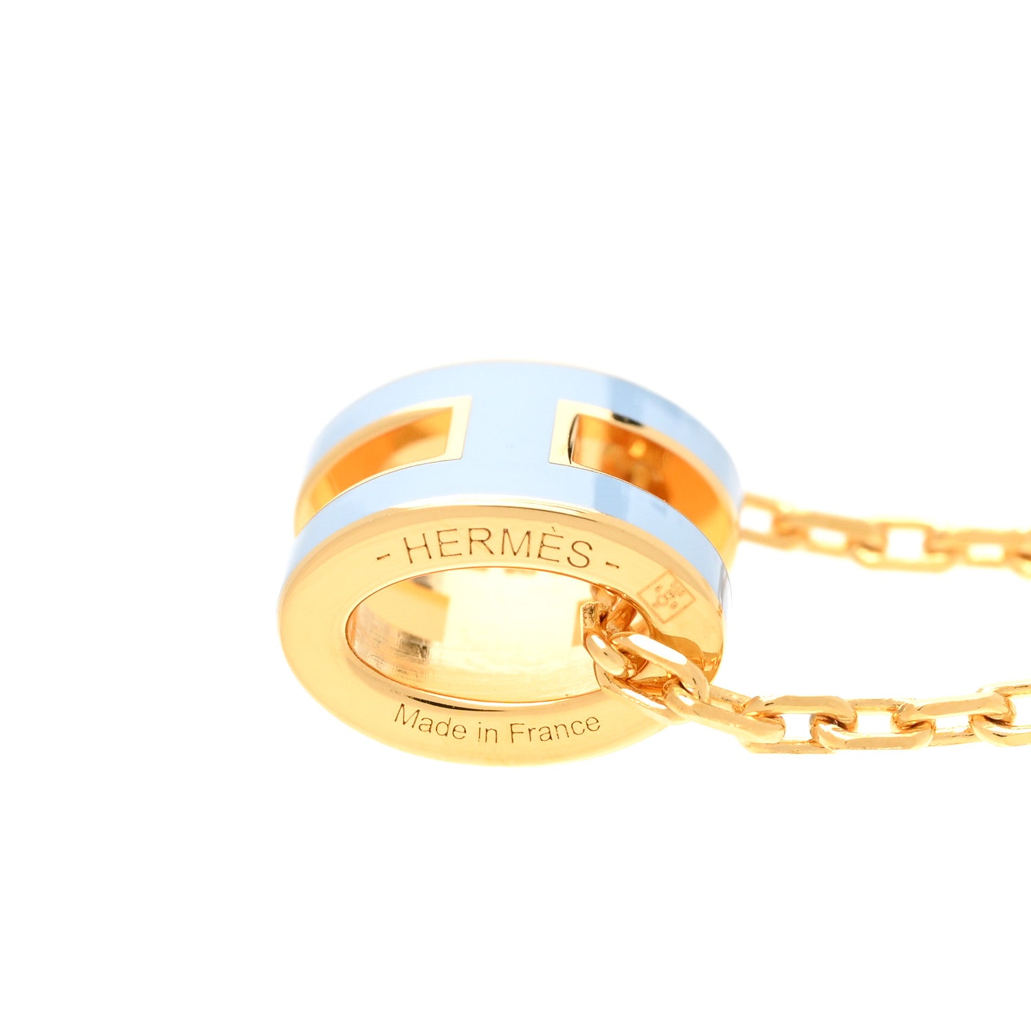 Hermes Lacquered Gold Mini Pop H Pendant Necklace Celeste 4 of 6