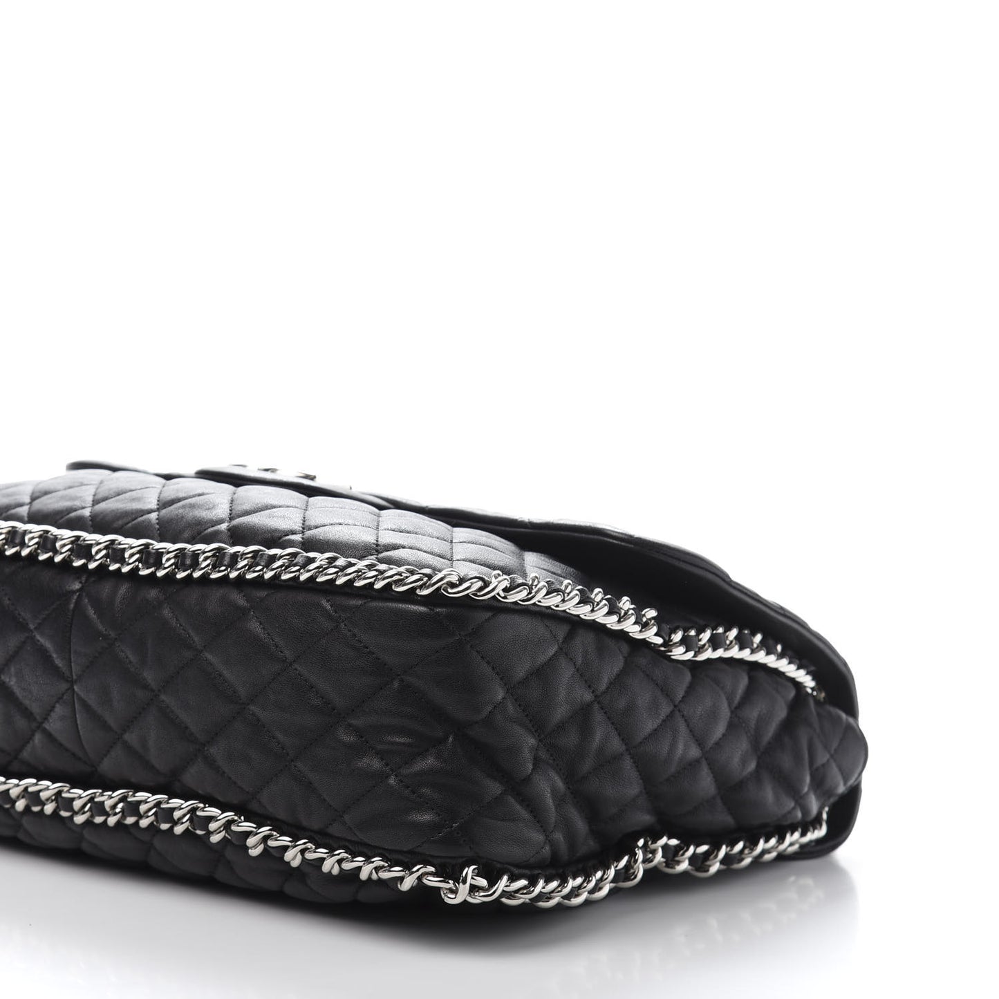 Washed Lambskin Quilted Maxi Chain Around Flap Black