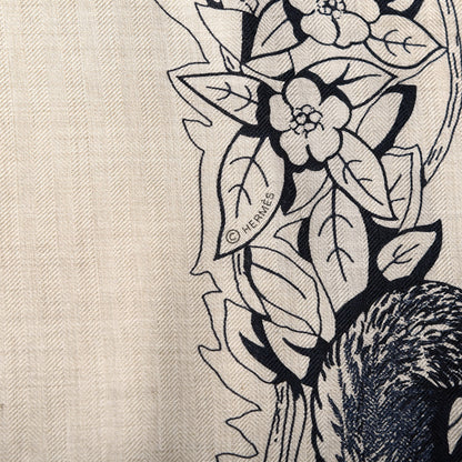 Hermes Cashmere Silk Jungle Love Tattoo Shawl 140 Natural Bleu Black 7 of 7