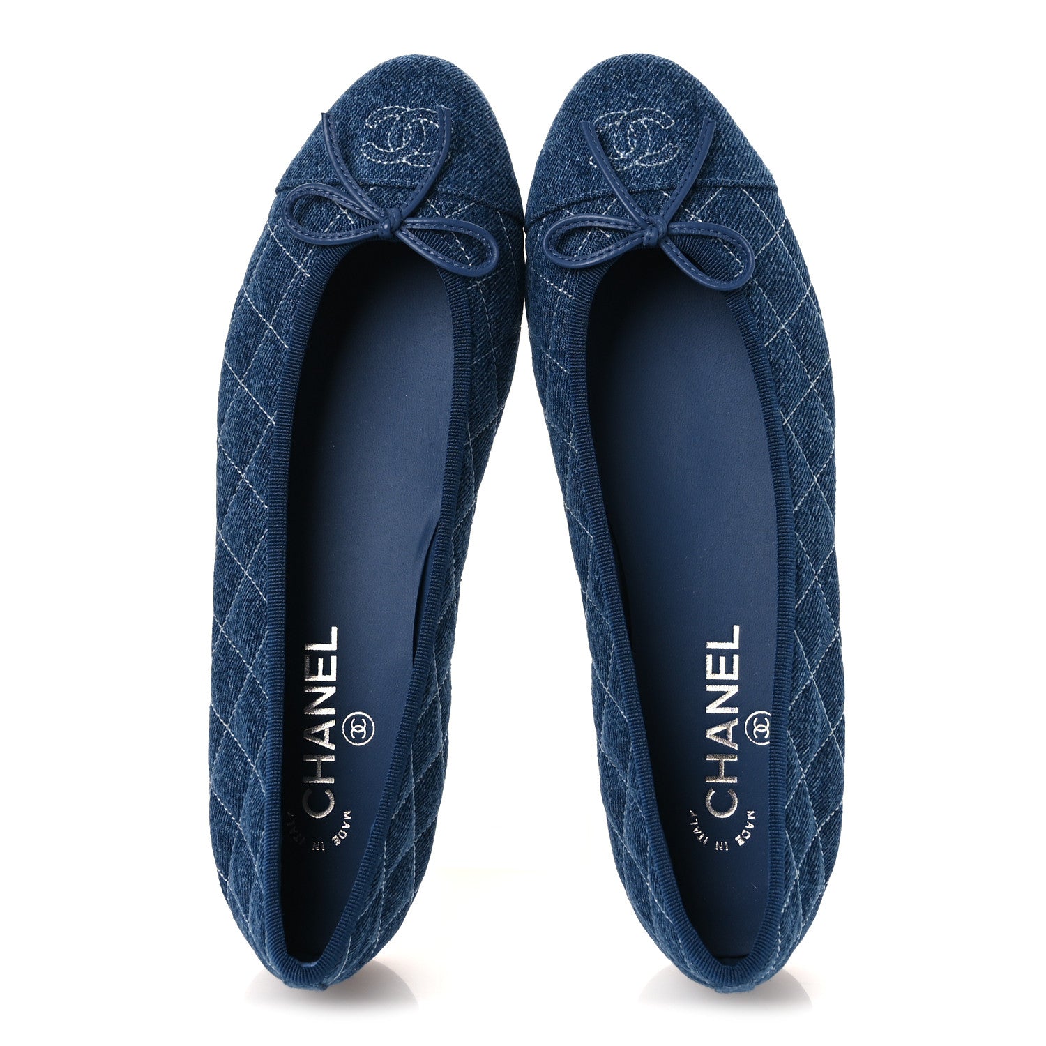Chanel Washed Denim Quilted Cap Toe CC Ballerina Flats 40.5 Blue 2 of 11