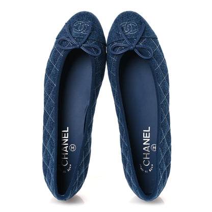 Chanel Washed Denim Quilted Cap Toe CC Ballerina Flats 40.5 Blue 2 of 11