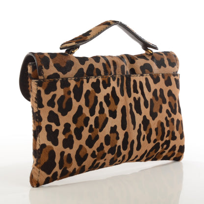Prada Calf Hair Leopard Print Pushlock Envelope Clutch Miele 3 of 9