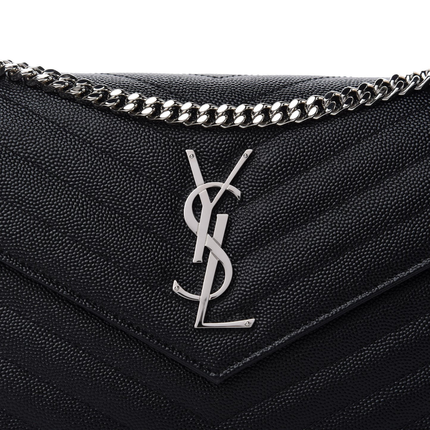 Grain De Poudre Matelasse Chevron Monogram Chain Wallet Black