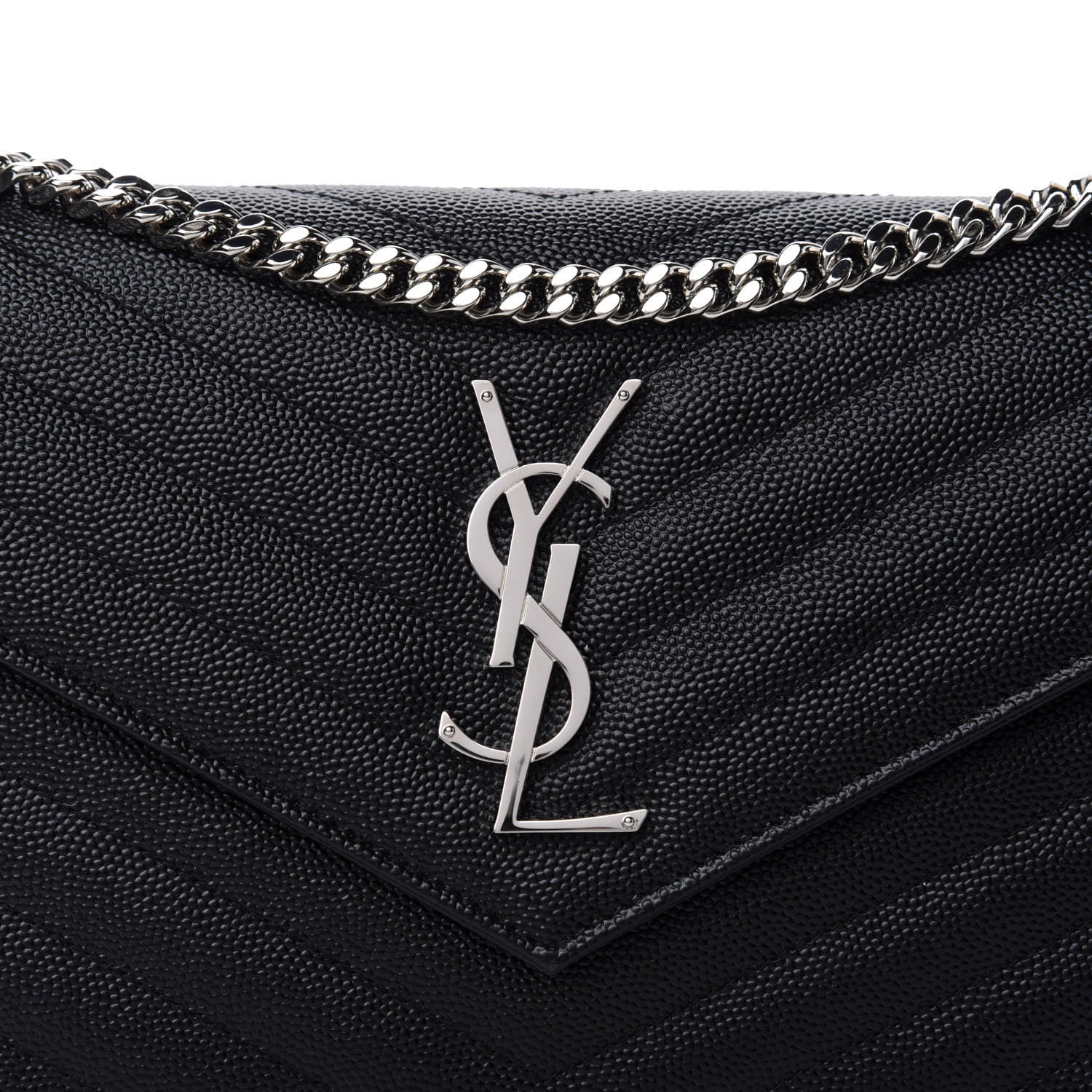Saint Laurent Grain De Poudre Matelasse Chevron Monogram Chain Wallet Black 10 of 10