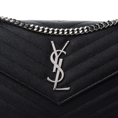 Saint Laurent Grain De Poudre Matelasse Chevron Monogram Chain Wallet Black 10 of 10