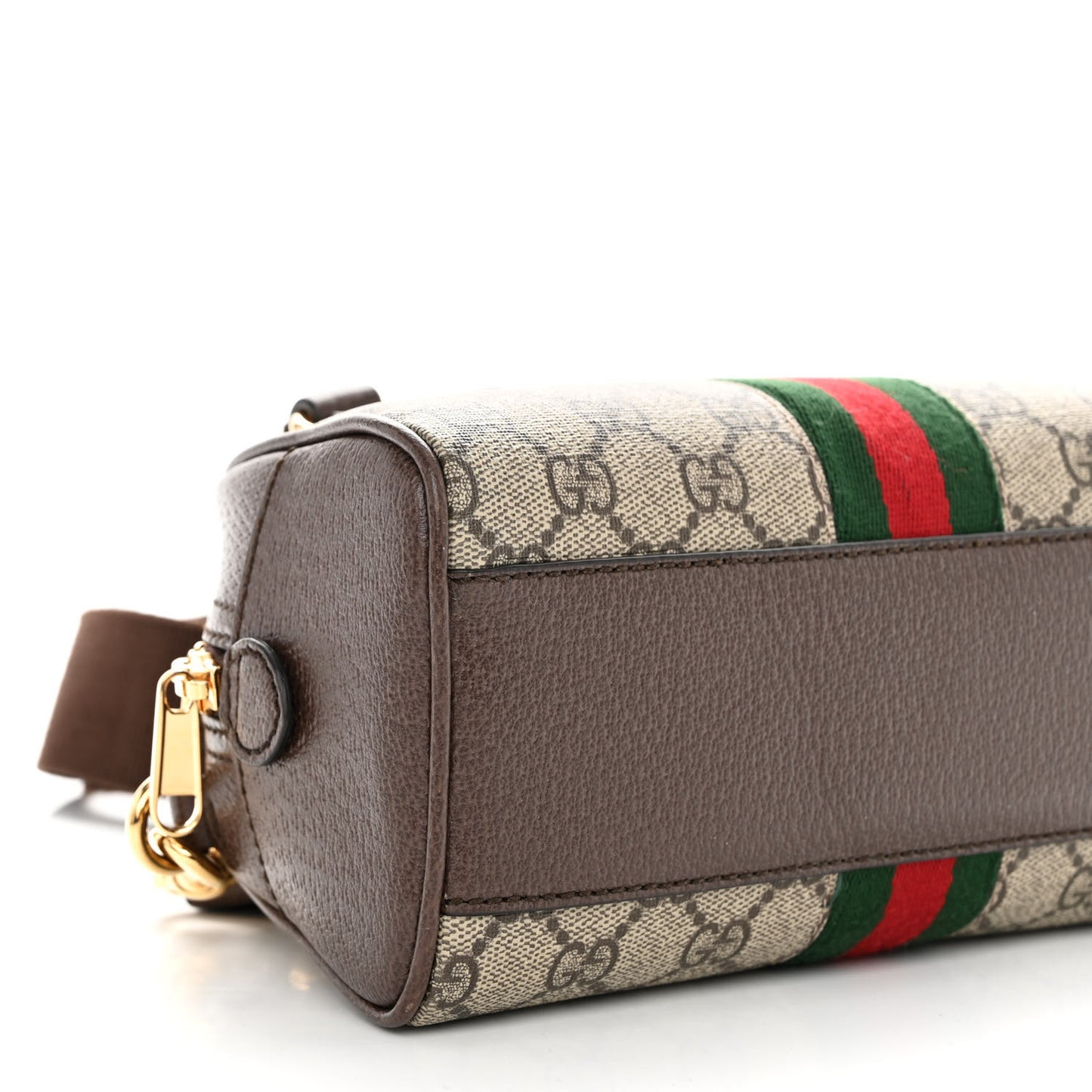 GG Supreme Monogram Textured Dollar Calfskin Web Mini Ophidia Top Handle Bowler Bag Beige Ebony New Acero