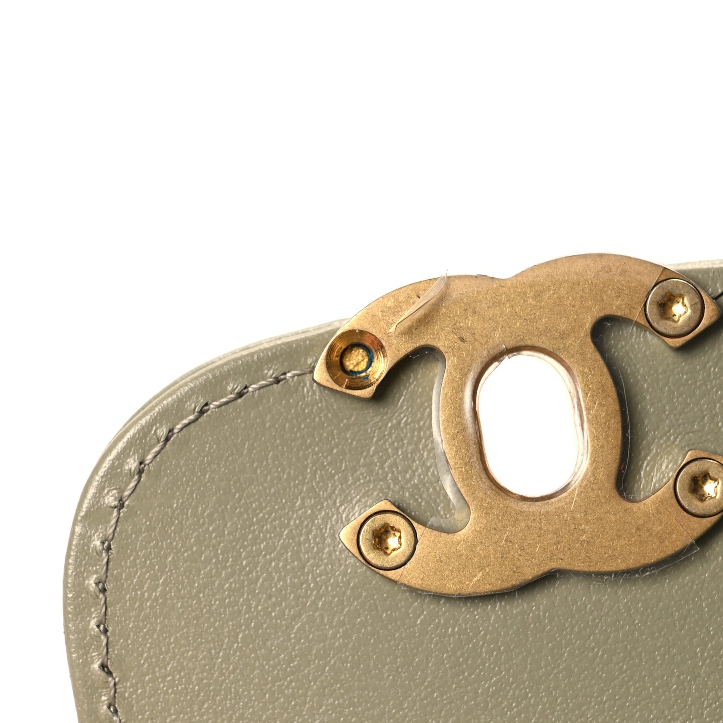 Shiny Aged Calfskin Quilted Mini Nano Kelly Shopper Khaki