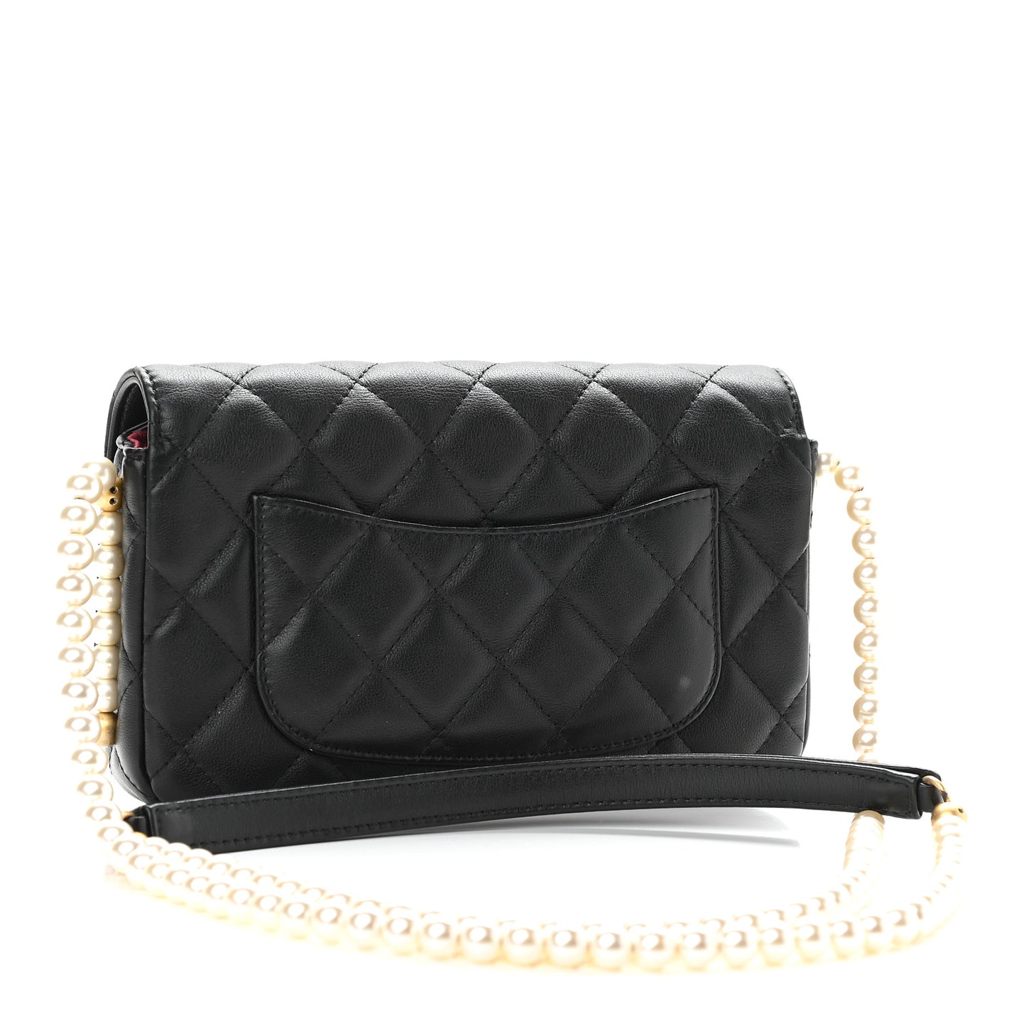 Calfskin Quilted Pearl Wallet On Chain WOC Black