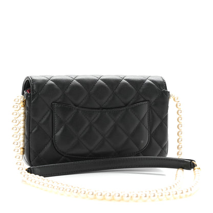 Chanel Calfskin Quilted Pearl Wallet On Chain WOC Black 4 of 19