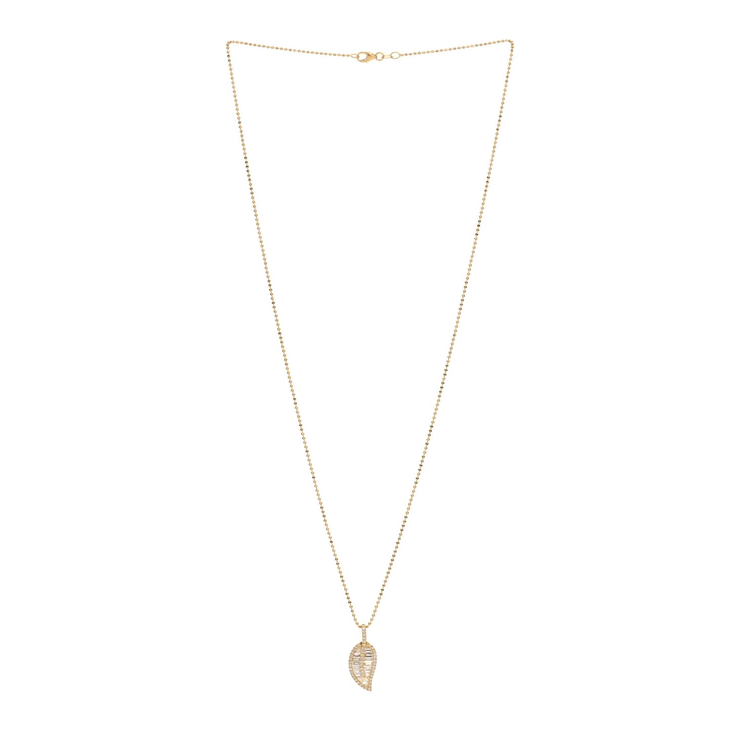 18K Yellow Gold Diamond Classic Leaf Pendant Necklace