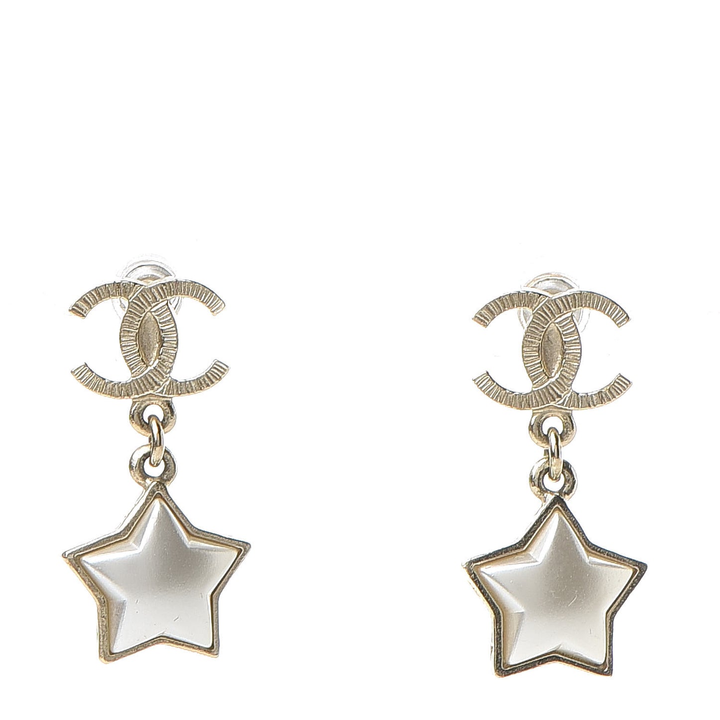 Metal Resin Pearl Star CC Drop Earrings Gold