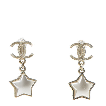 Chanel Metal Resin Pearl Star CC Drop Earrings Gold 1 of 4