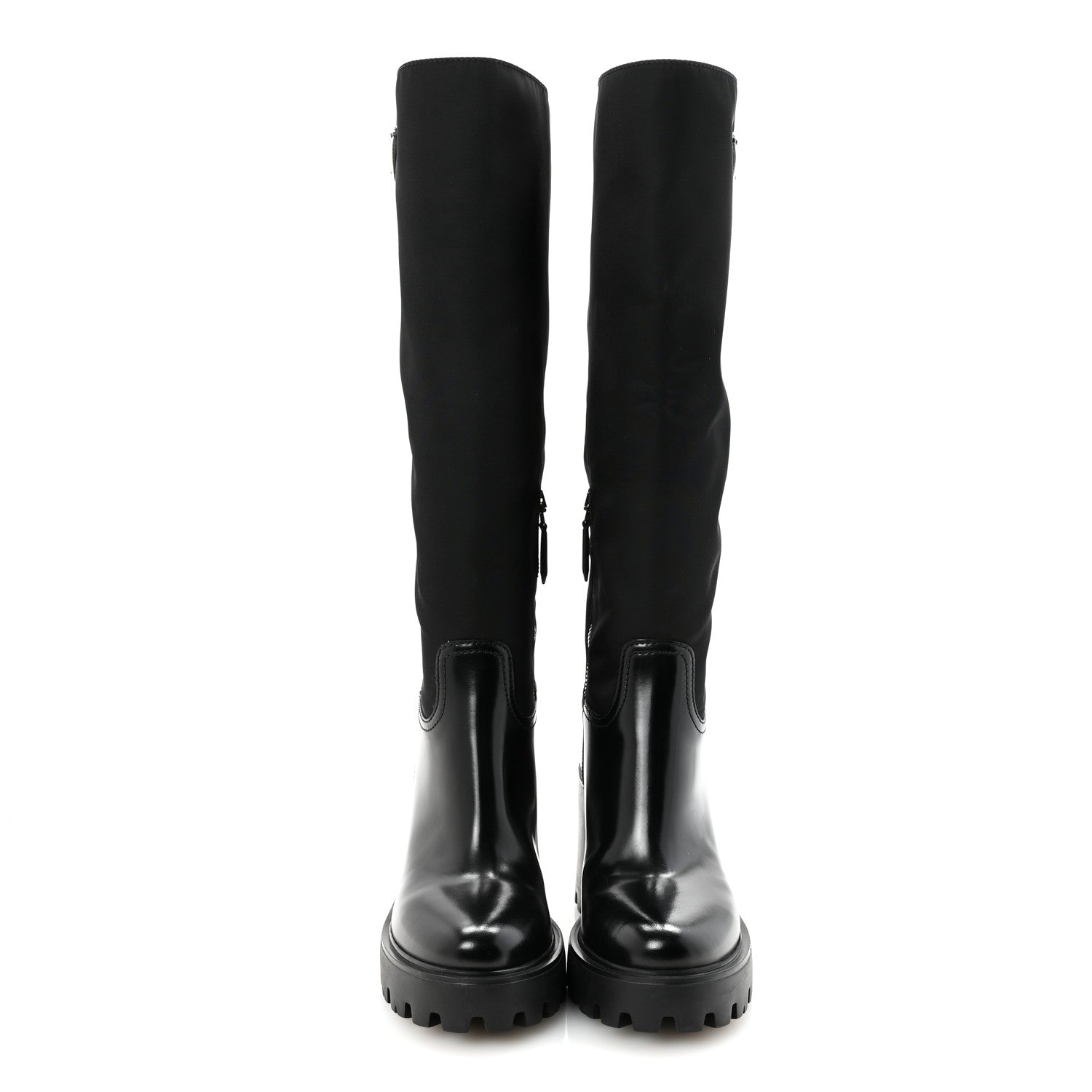 Prada Spazzolato Re-Nylon Metal Triangle Logo 90mm Tall Boots 36 Black 3 of 10