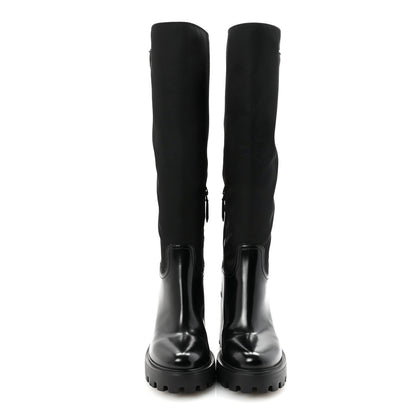 Prada Spazzolato Re-Nylon Metal Triangle Logo 90mm Tall Boots 36 Black 3 of 10