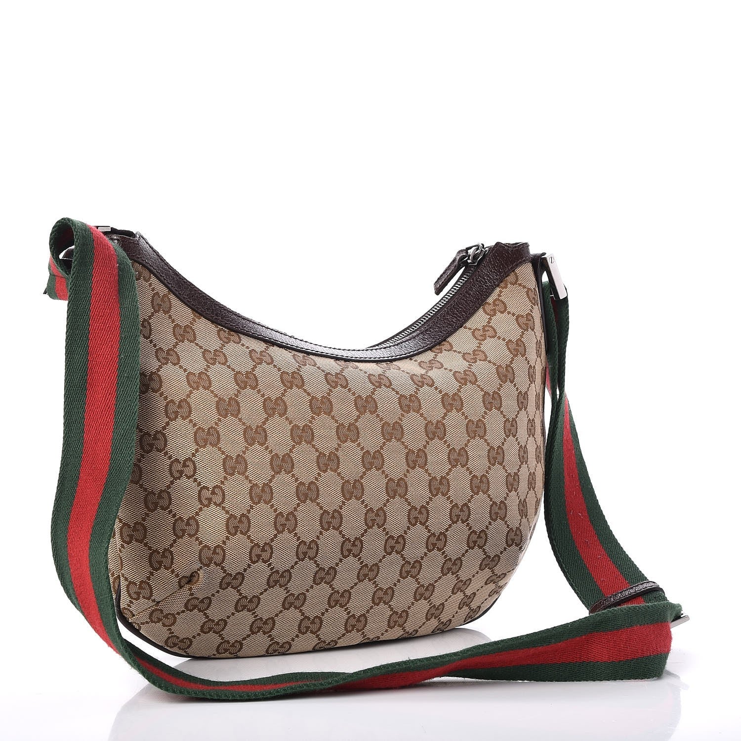 Gucci Monogram Web Medium Half Moon Hobo Dark Brown 3 of 7
