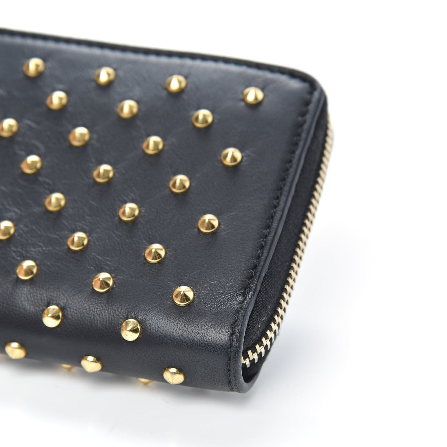 Nappa Studded Skull Zip Around Wallet Black