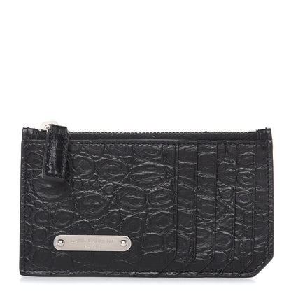 Saint Laurent Calfskin Crocodile Embossed 5 Fragments Zip Pouch Card Holder Black 1 of 7