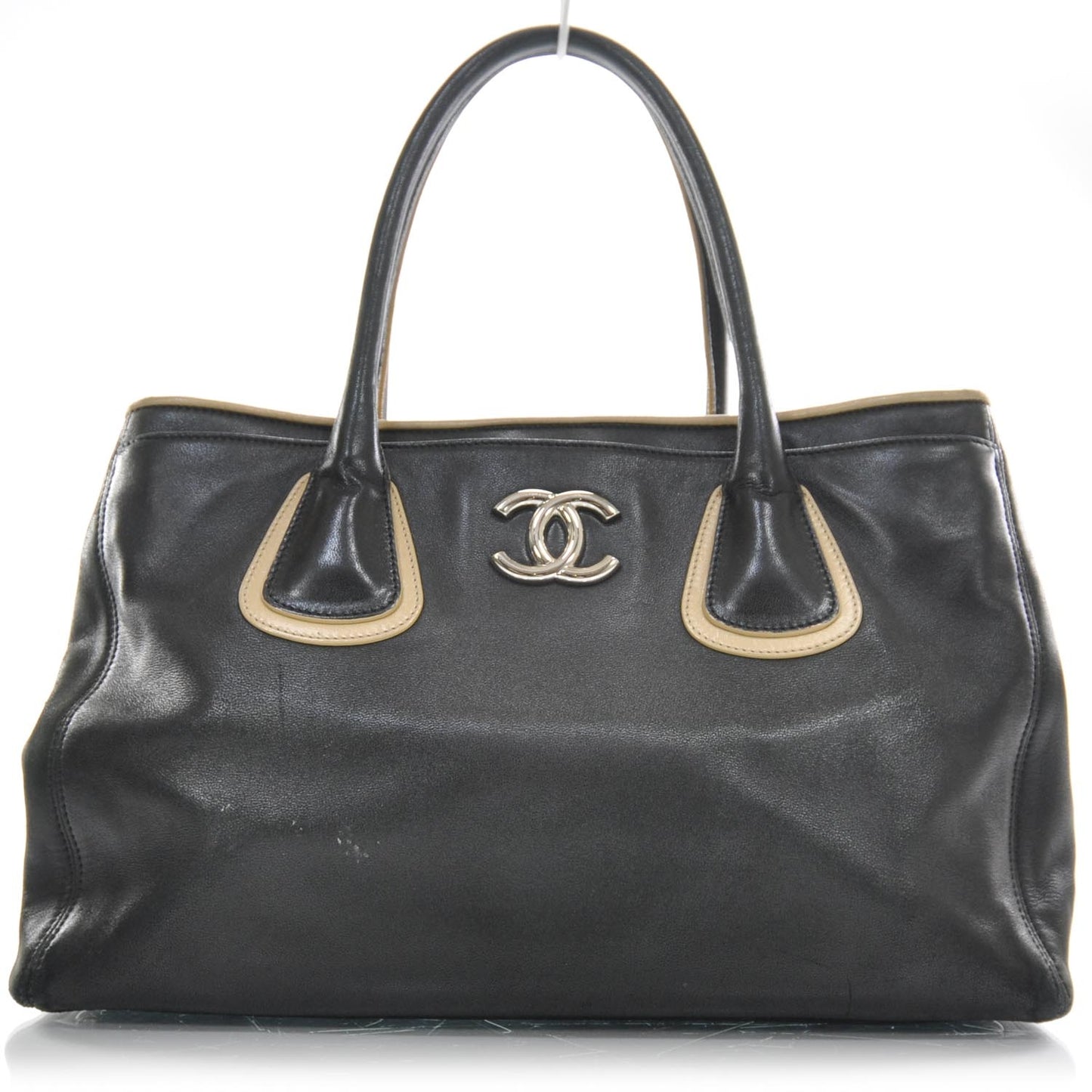 Lambskin Executive Cerf Shopper Tote Black Beige