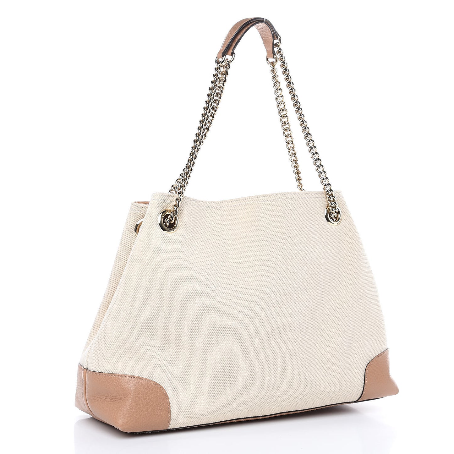 Linen Canvas Pebbled Calfskin Medium Soho Chain Shoulder Bag White Camelia