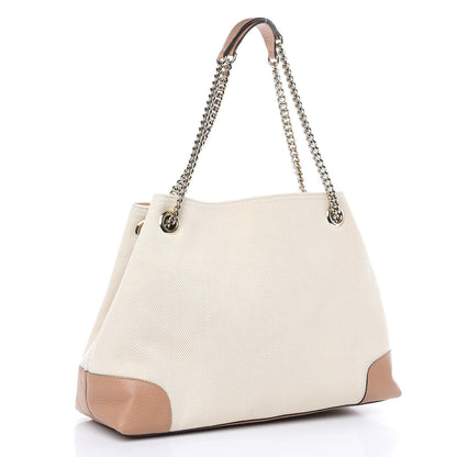 Gucci Linen Canvas Pebbled Calfskin Medium Soho Chain Shoulder Bag White Camelia 3 of 10