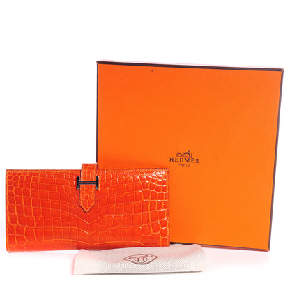 Hermes Shiny Niloticus Crocodile Bearn Wallet Orange 5 of 8