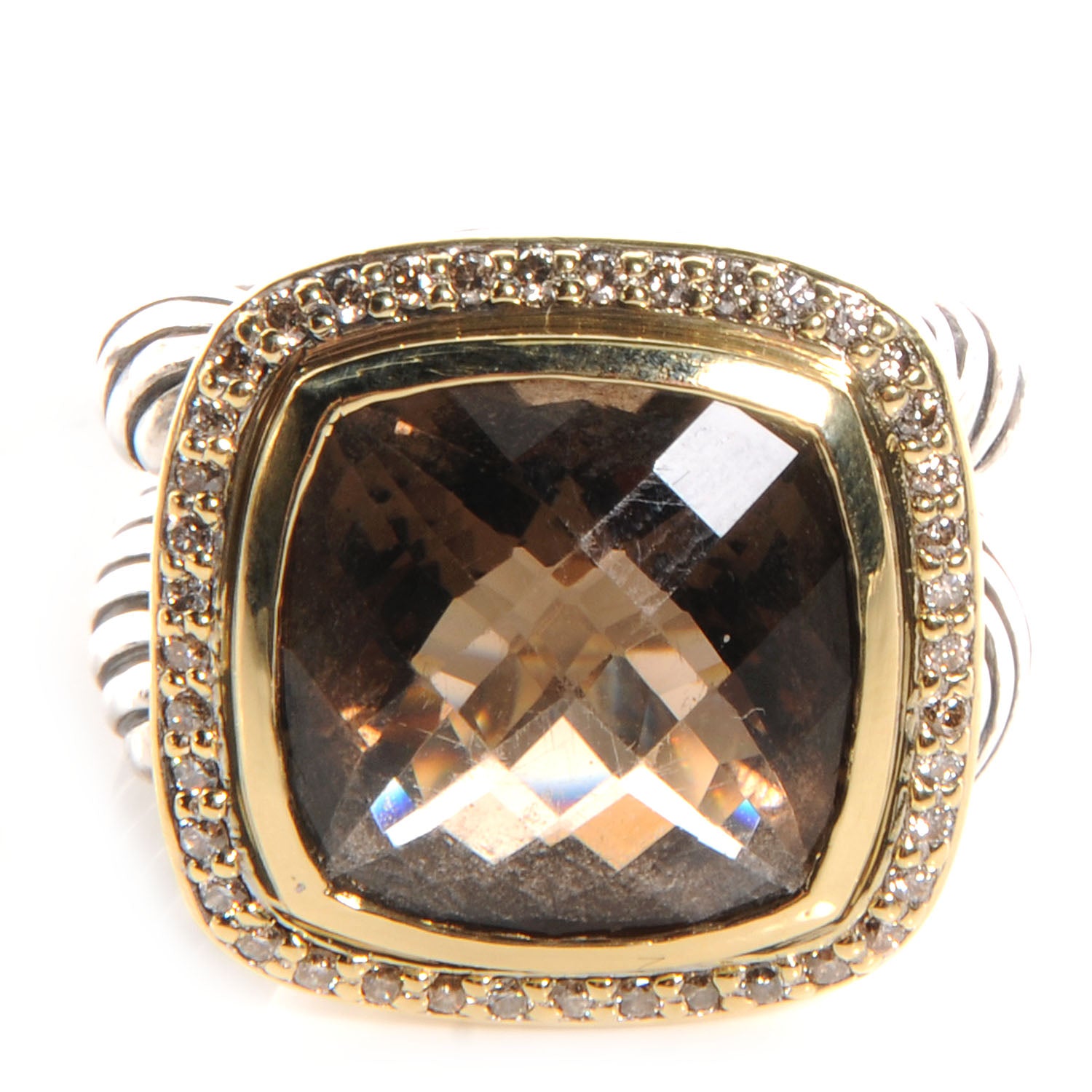 David Yurman Sterling Silver 18K Yellow Gold Diamond Smoky Quartz 14mm Albion Ring 54 7 1 of 5