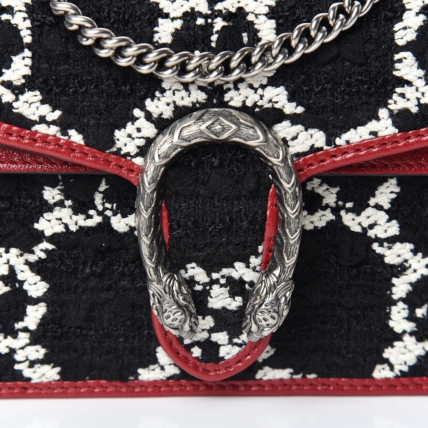 Gucci Tweed GG Monogram Super Mini Dionysus Shoulder Bag Black White Romantic Cherry 9 of 10