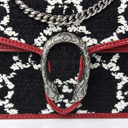Gucci Tweed GG Monogram Super Mini Dionysus Shoulder Bag Black White Romantic Cherry 9 of 10