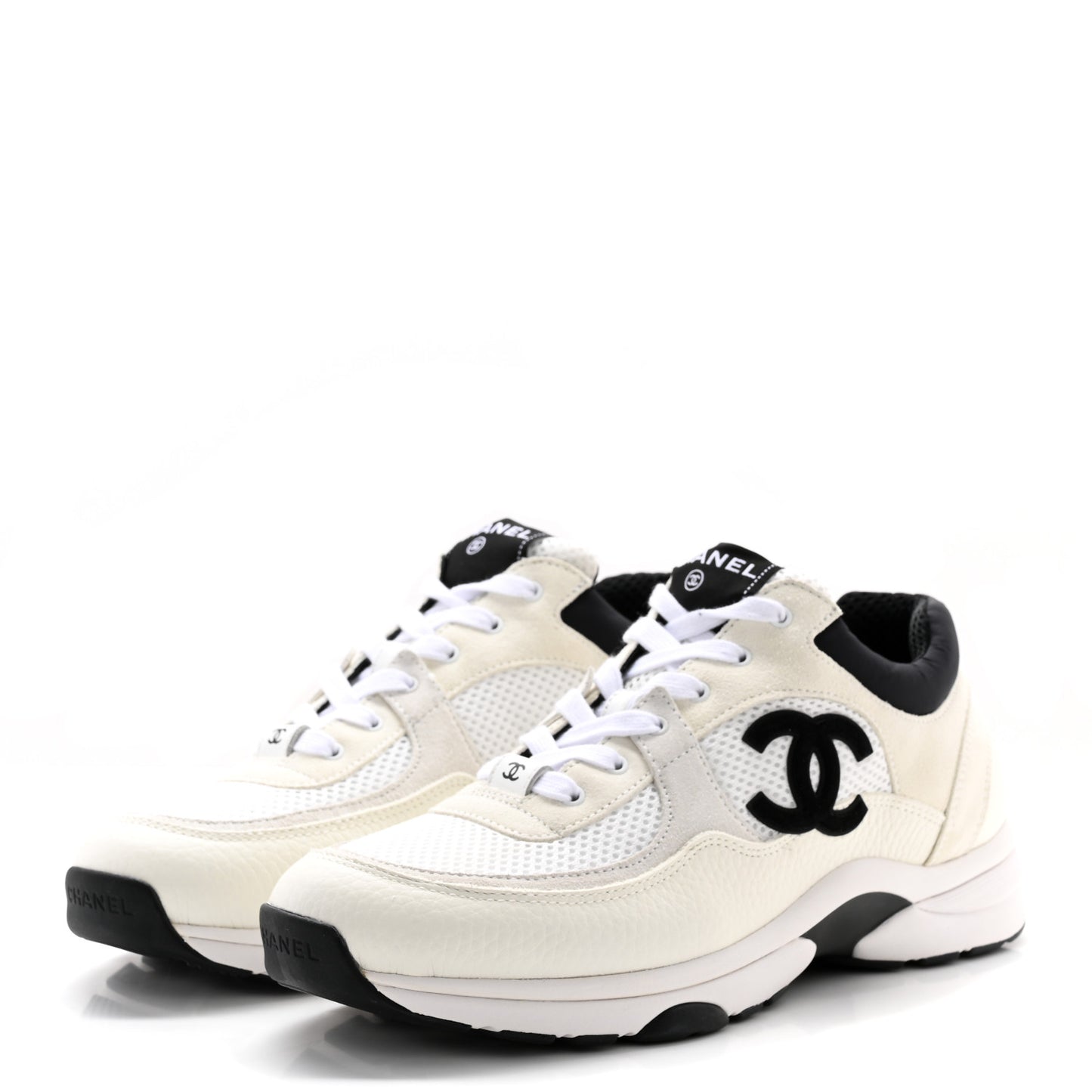 Mesh Suede Calfskin Grained Calfskin Womens CC Sneakers 41 White Black
