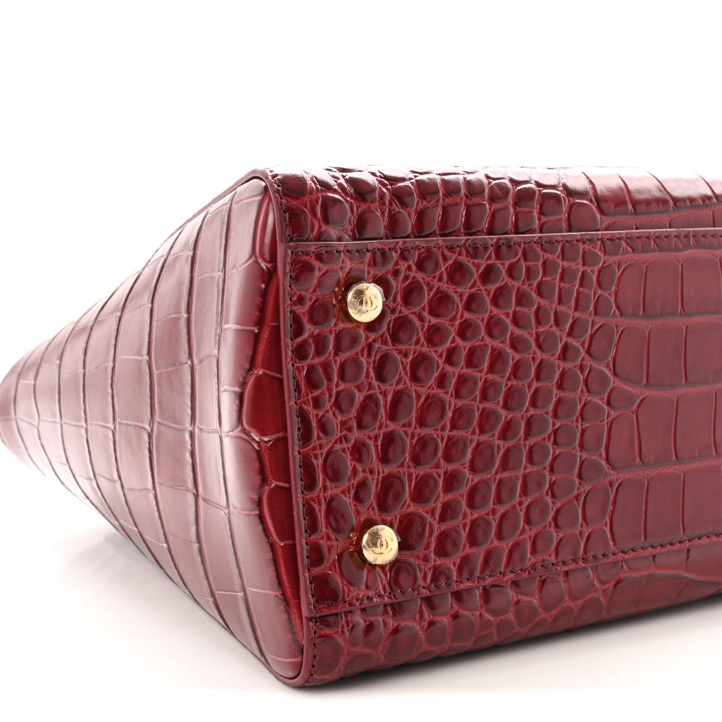 Calfskin Crocodile Embossed Archetype Small Shopping Tote Burgundy