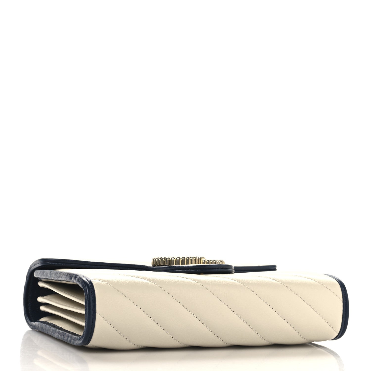 Gucci Vintage Effect Calfskin Matelasse Diagonal Torchon GG Marmont Chain Wallet Mystic White Blue Agata 4 of 13