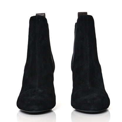 Louis Vuitton Suede Monogram Uniformes Cap Toe Chelsea 80mm Ankle Boots 34 Black 2 of 8