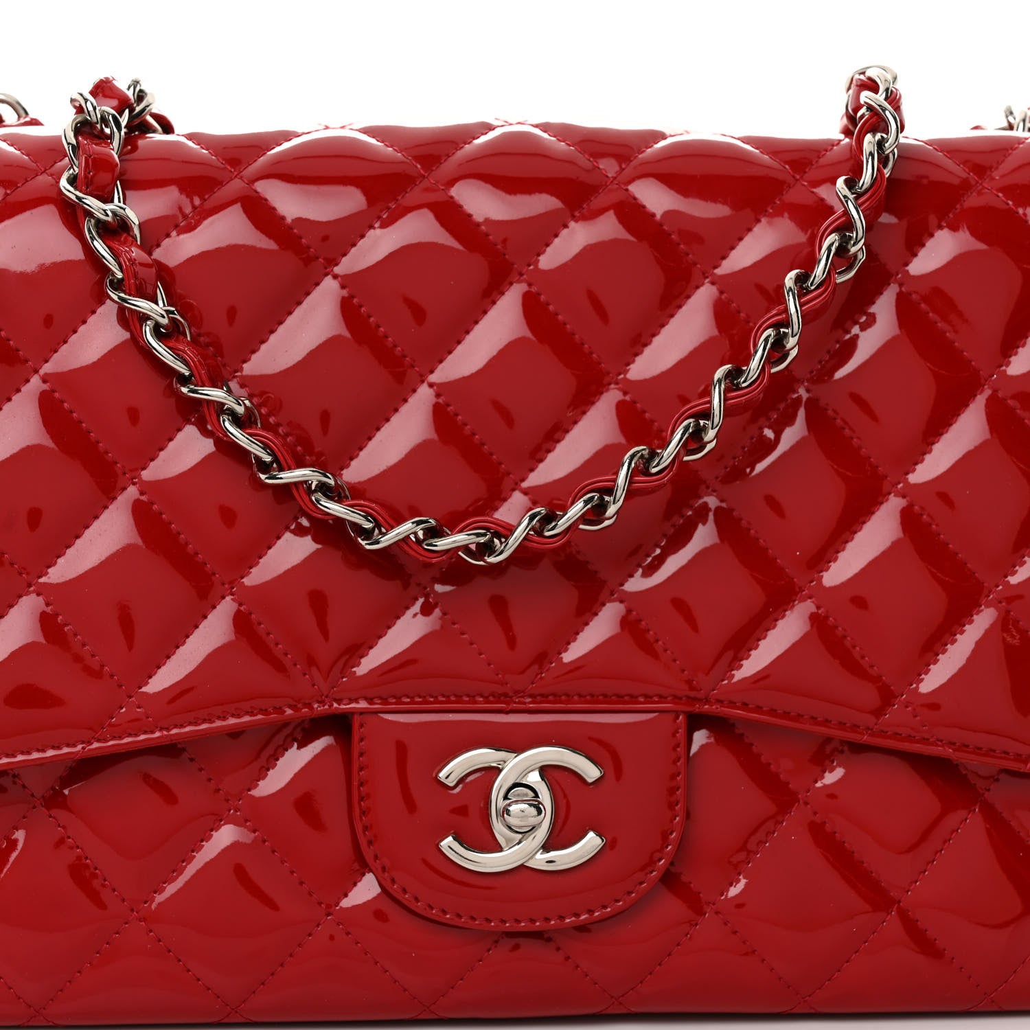 Chanel Patent Quilted Jumbo Single Flap Red 8 of 12