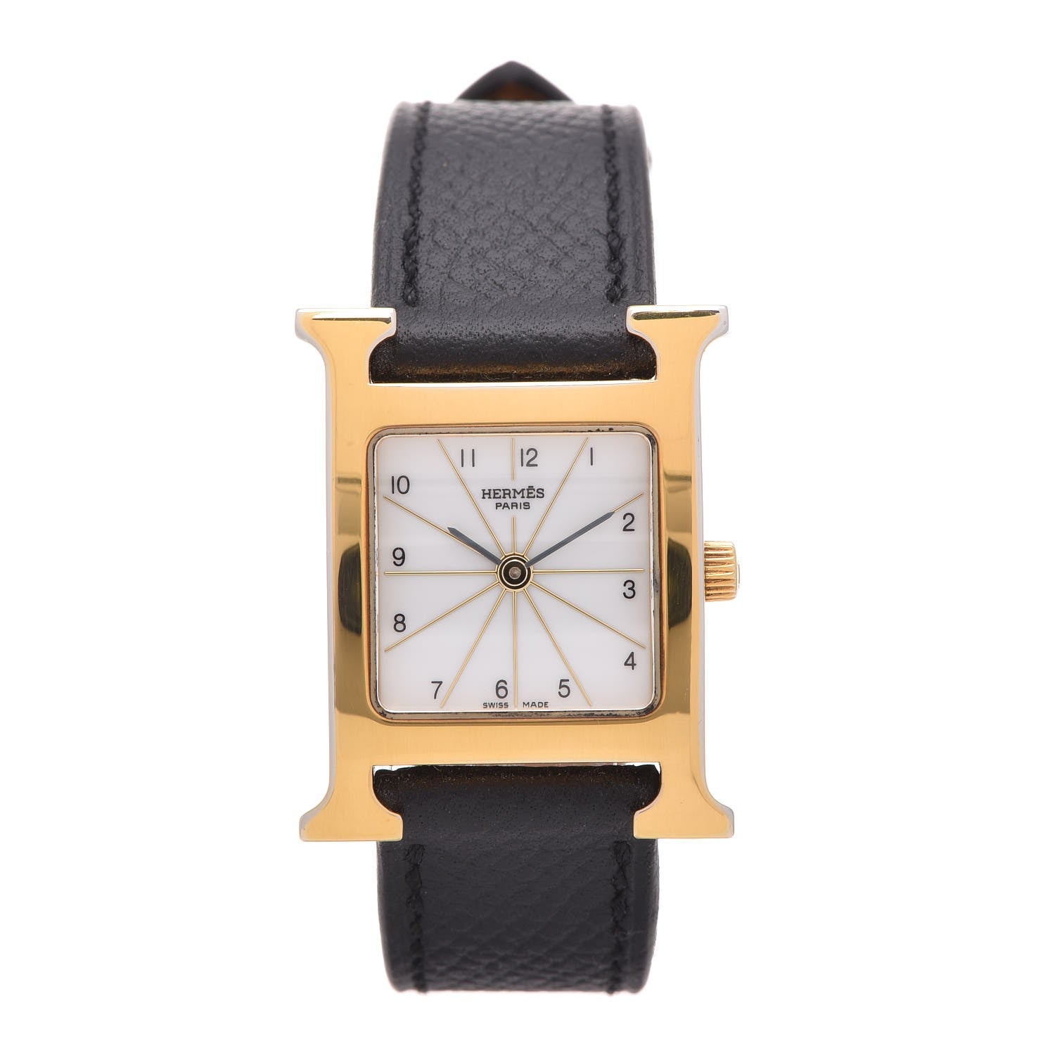 Hermes Stainless Steel Courchevel 21mm Heure H Hour Quartz Watch Noir 1 of 9